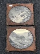 Two Victorian oak framed black and white prints depicting rural scenes