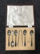 A part set of sterling silver Walker and Hall tea spoons (5)
