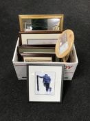 A box containing a gilt framed mirror, Alexander Millar print, a mahogany framed mirror,