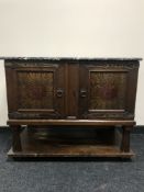A continental oak marble topped serving cabinet with painted panel drawers