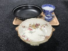 A tray containing a Copeland's spode milk jug and bowl,
