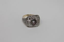 An antique pearl and diamond cluster ring,