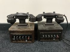 Two mid twentieth century office dictograph telephones with bakelite handsets