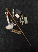 A box of gent's wrist watches, medal boxes, brass military button cleaner,