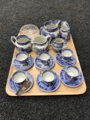 A glass rose bowl and a eighteen pieces of Copeland Spode blue and white china