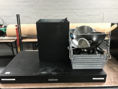 A cooker extraction canopy together with a basket containing wok and cooking utensils