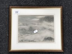 Victor Noble Rainbird : Stormy Seas, watercolour, signed, 17 cm x 22 cm. framed.