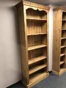 A set of pine open bookshelves, height 220 cm.
