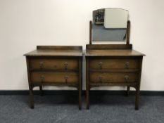 An oak two drawer dressing chest together with matching two drawer chest