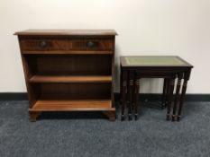 A set of inlaid mahogany open bookshelves fitted two drawers,
