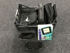 A basket containing a boxed Gameboy Colour,
