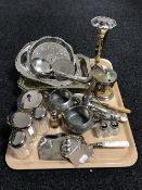 A tray containing a collection of silver plated wares