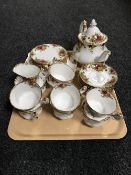 A tray containing twenty seven pieces of Royal Albert Old Country Roses tea china