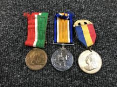 Two WWI medals with ribbons,