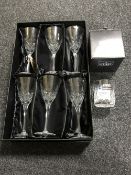 A boxed set of six Thomas Webb crystal champagne glasses,