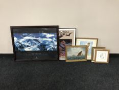 Seven assorted framed pictures, including an early twentieth century gilt framed oil on canvas,