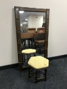 An oak framed overmantel mirror,