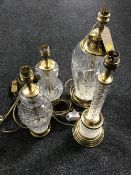 Four assorted cut glass table lamps