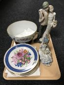 A tray containing Royal Copenhagen fruit bowl, Spanish figure,