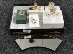 Five boxed Swarovski Crystal figures; basket of flowers, padlock,