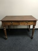 An antique pine flap sided kitchen table fitted two drawers CONDITION REPORT: