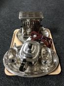 A tray containing a mid twentieth century Keith electric toaster together with a three piece Walker