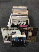 A large crate of vinyl LP's, rock, pop, including Rolling Stones, Beatles, The Who,