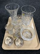 A tray of crystal including an Edinburgh crystal flower vase