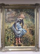 An Artagraph edition : Girl playing in garden, 62 cm x 77 cm, framed.