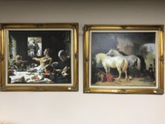 A gilt framed oil depicting a Venetian canal scene,