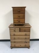 A pine six drawer chest and matching bedside chest
