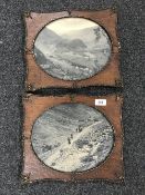Two Victorian oak framed black and white prints depicting rural scenes