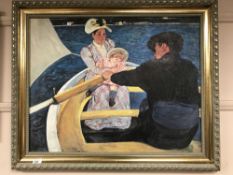 An Artagraph edition : Mother and child in boat, 75 cm x 59 cm, framed.