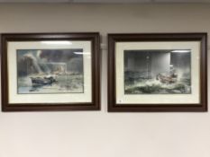 A pair of watercolours by Ronald Moore depicting fishing boats at sea