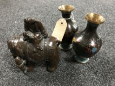 A pair of cloisonne dragon patterned vases, height 13.
