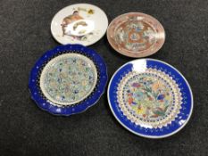 A Chinese famille rose plate (restored) together with a Norman Rockwell seasons plate and two