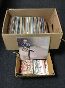 Two boxes containing LP's together with a box of 45 singles, easy listening, seventies, eighties,