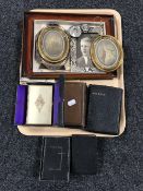 A tray containing early twentieth century prayer books, hymn books,