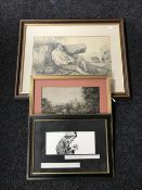 A pencil drawing, depicting a man resting in a field, by J.W.A.