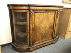 A Victorian burr walnut and gilt metal mounted credenza, width 153 cm.