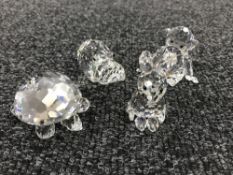 Four un-boxed Swarovski Crystal figures; monkey, rabbit, hippo and tortoise.