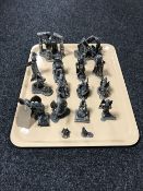 A tray of cast pewter fantasy figurines