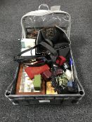 A basket containing a large quantity of costume jewellery and jewellery boxes