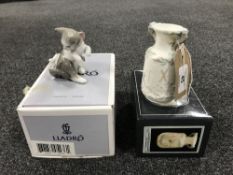 A boxed Lladro figure - kitten with mouse and a boxed Lladro Miniature Collections vase