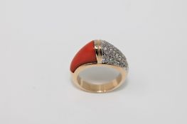 An 18ct gold coral and diamond ring