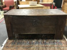 An eighteenth century continental panelled oak coffer, width 166 cm.