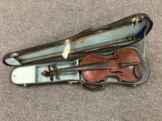 A cased twentieth century violin,