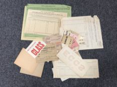 A box of railway luggage labels