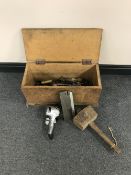 A pine box containing joiners hand tools