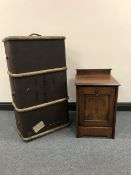 An early 20th century wooden bound trunk and a Victorian coal receiver